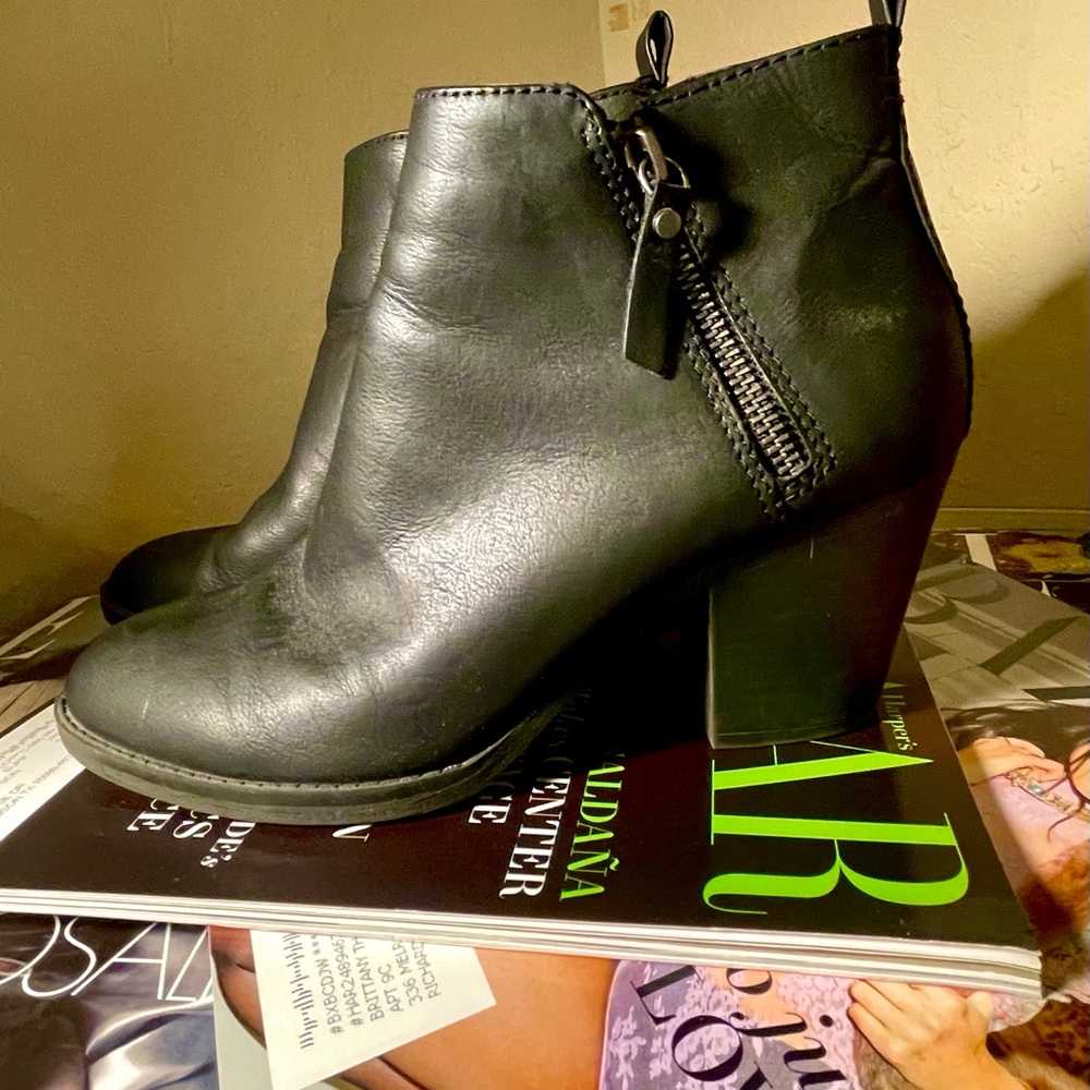 Black Leather Ankle Boots Sz 8